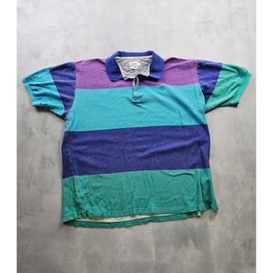 Vintage 90s Chaps Ralph Lauren Striped Color Block Polo Shirt L Cotton